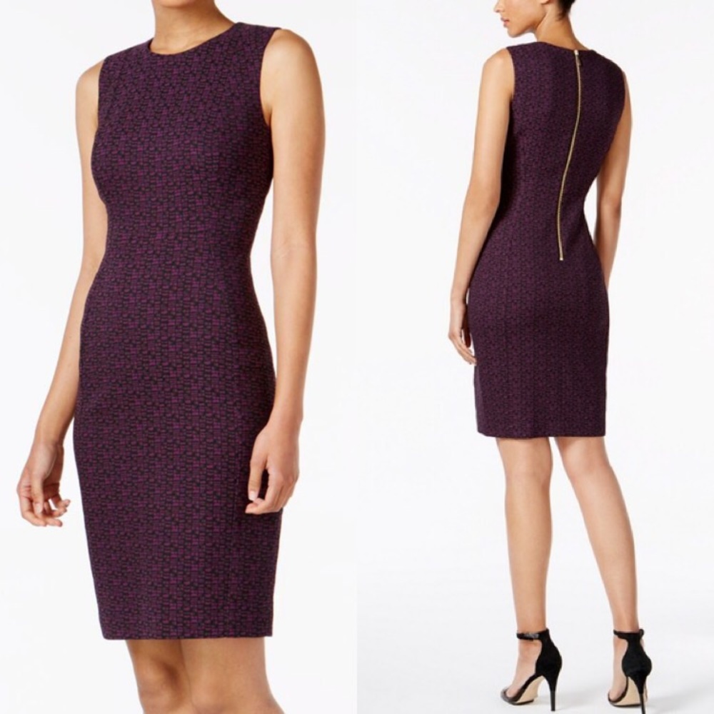 Calvin Klein Purple Black Jacquard Sheath Dress